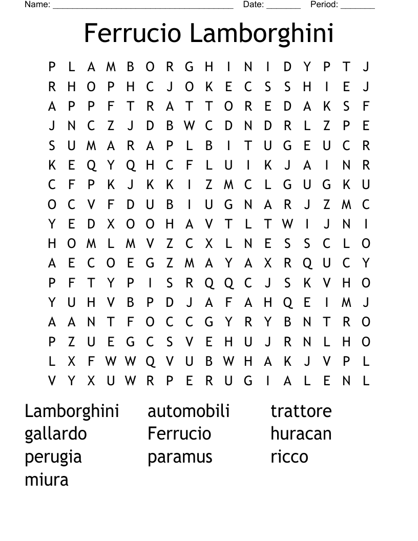 Ferrucio Lamborghini Word Search