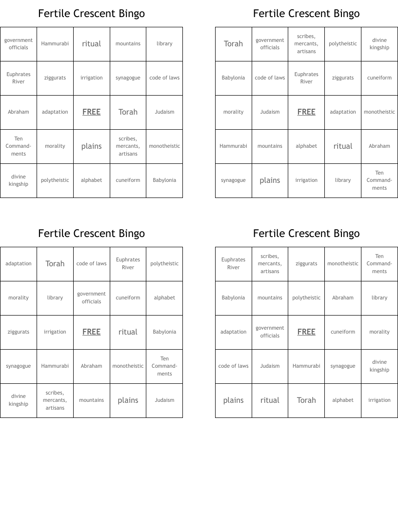 Fertile Crescent Bingo