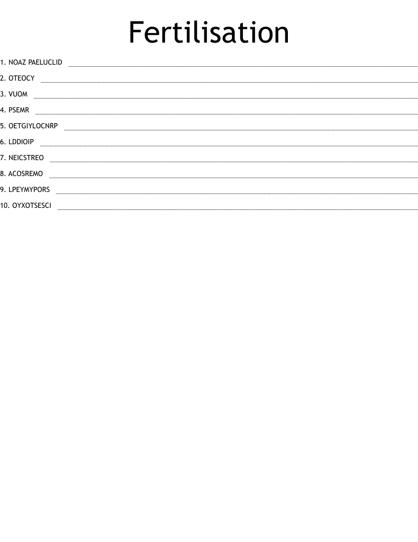 Fertilisation Word Scramble