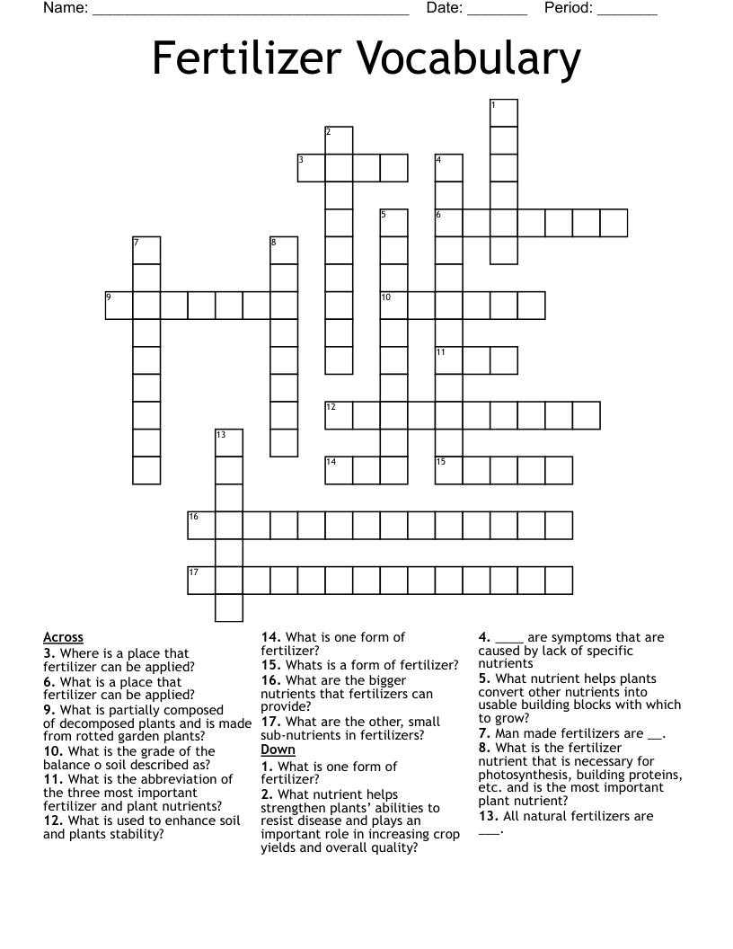 Fertilizer Vocabulary Crossword