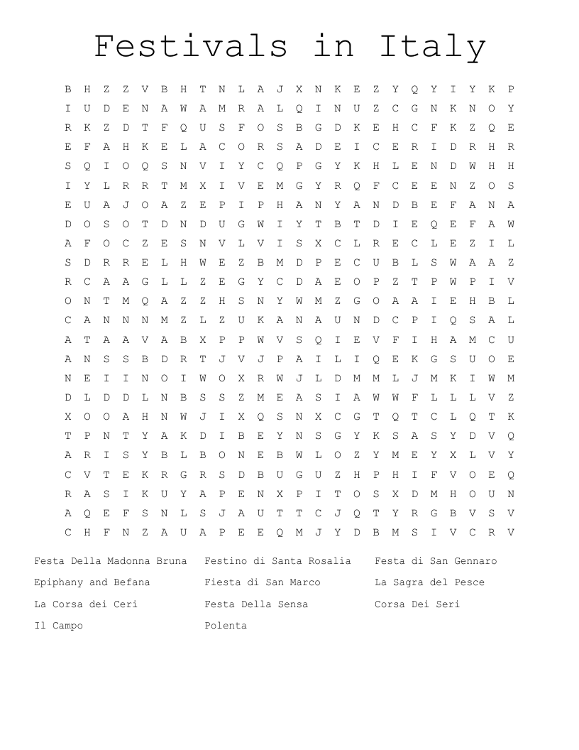 Festivals in Italy  Word Search