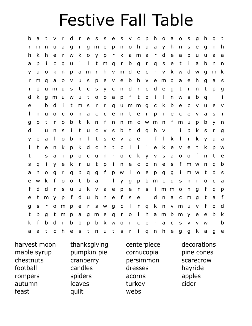 Festive Fall Table Word Search
