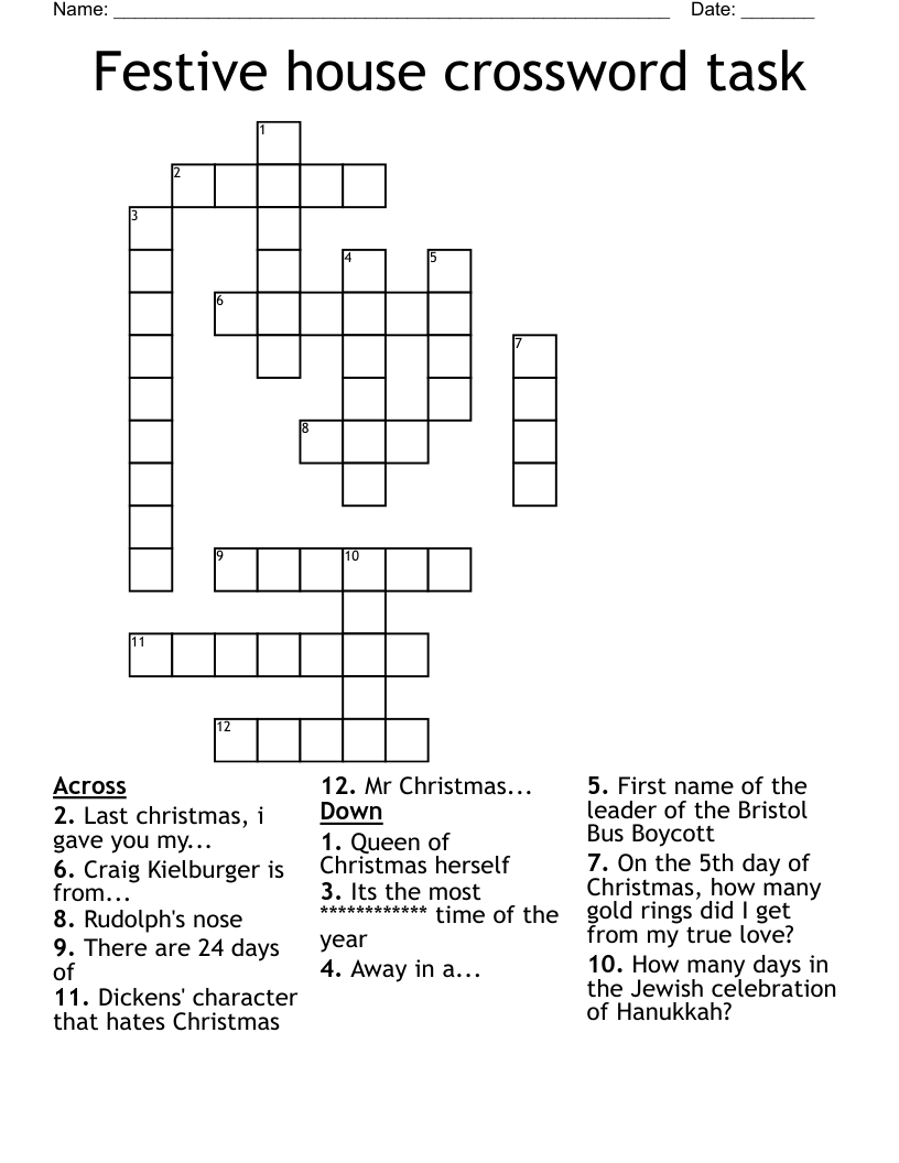Festive house crossword task