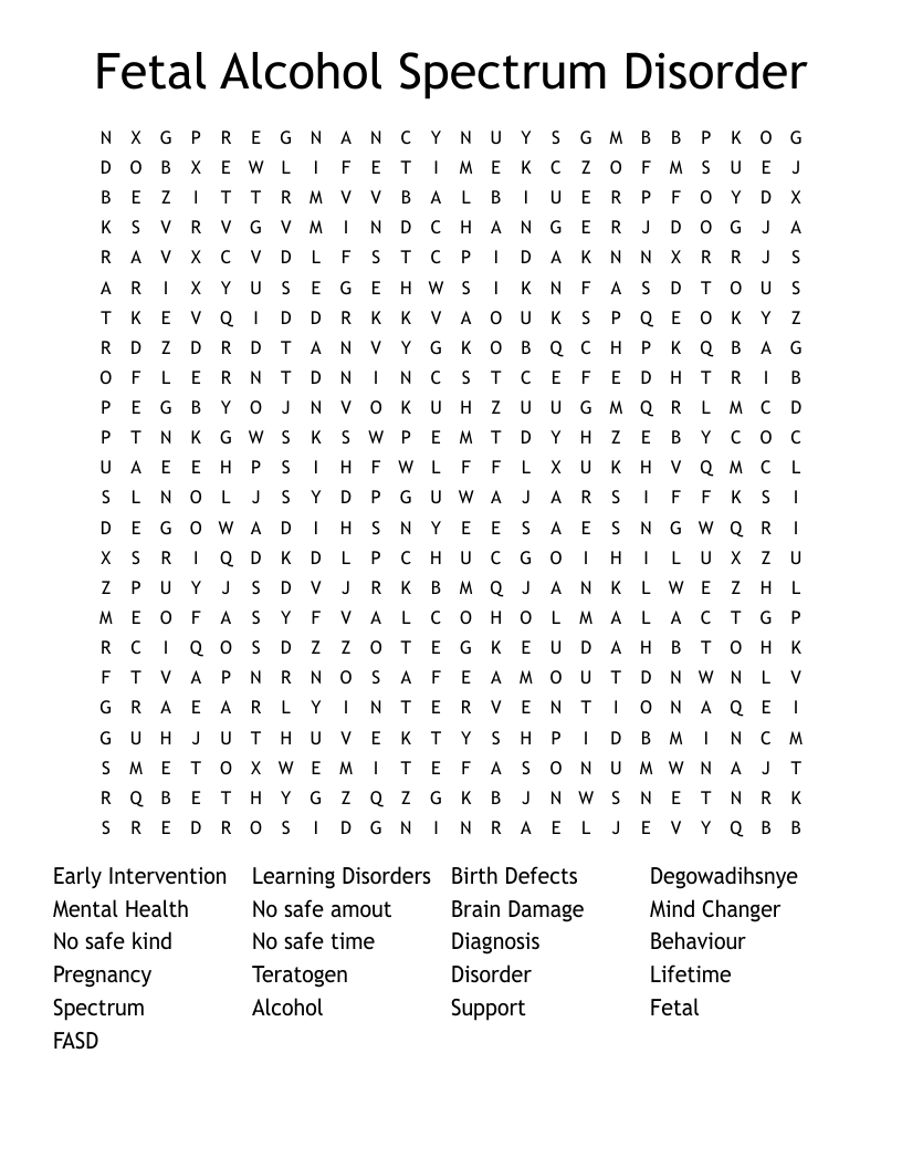 Fetal Alcohol Spectrum Disorder Word Search