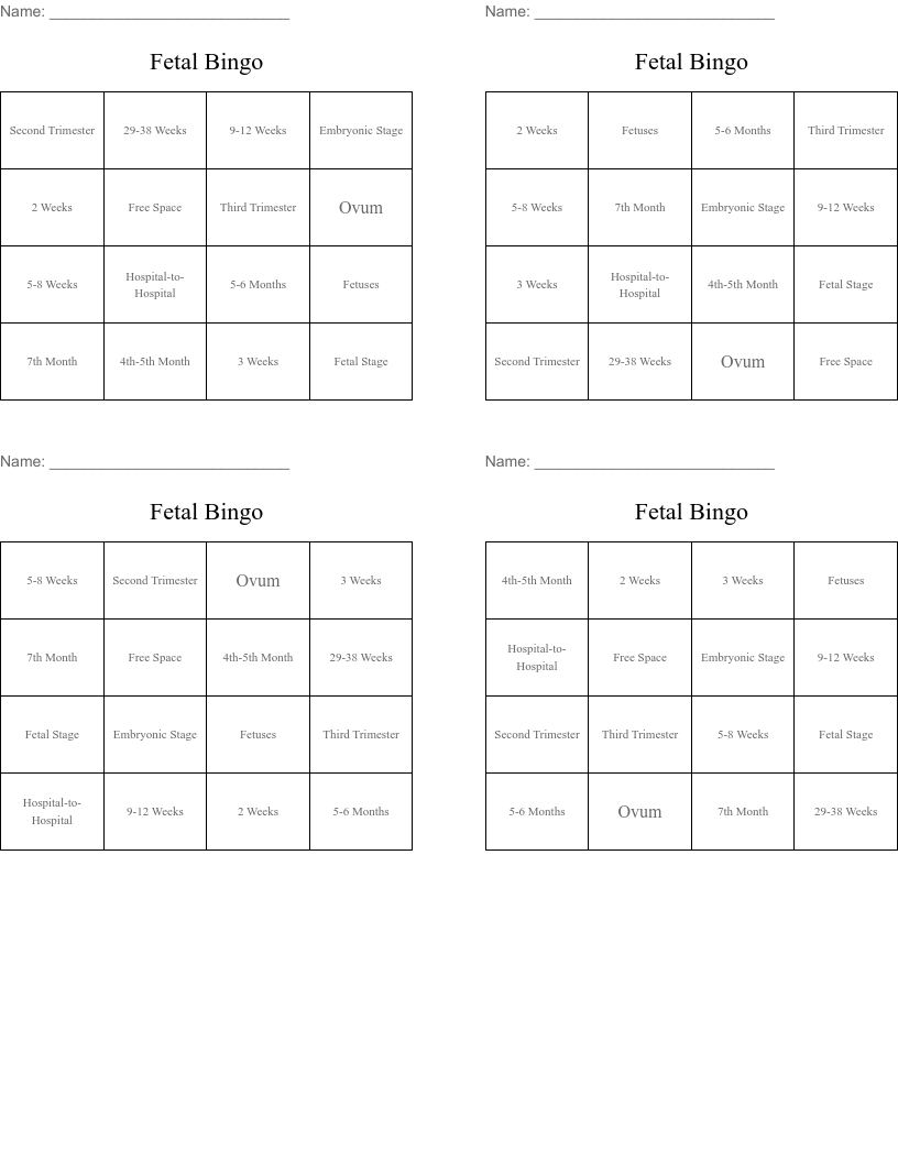 Fetal Bingo