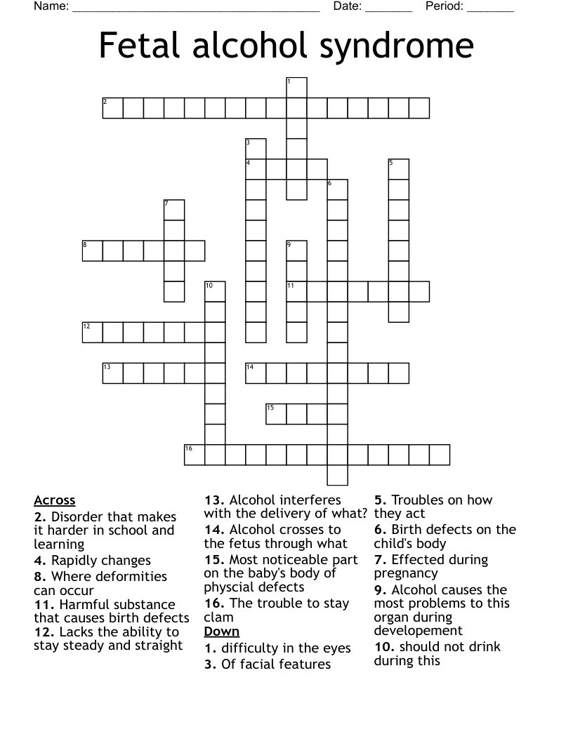 Fetal alcohol syndrome Crossword
