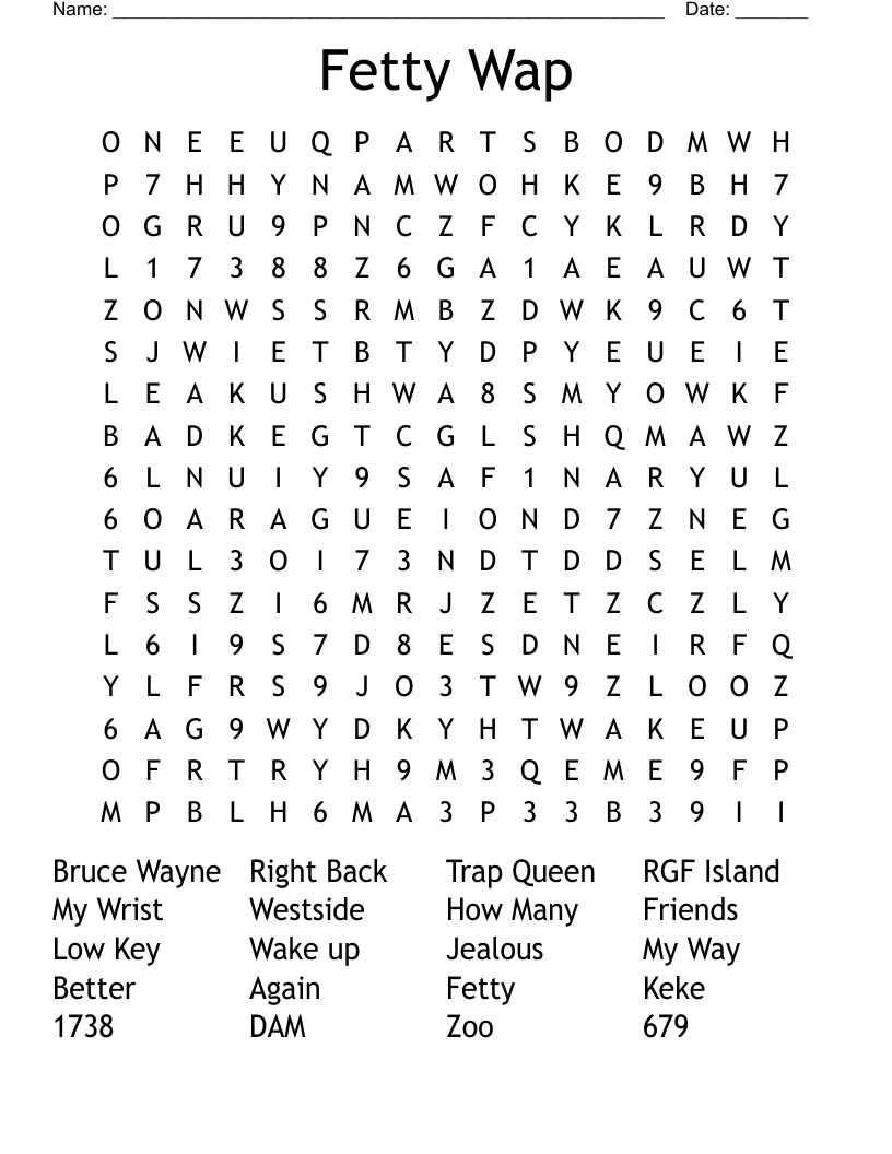 Fetty Wap Word Search