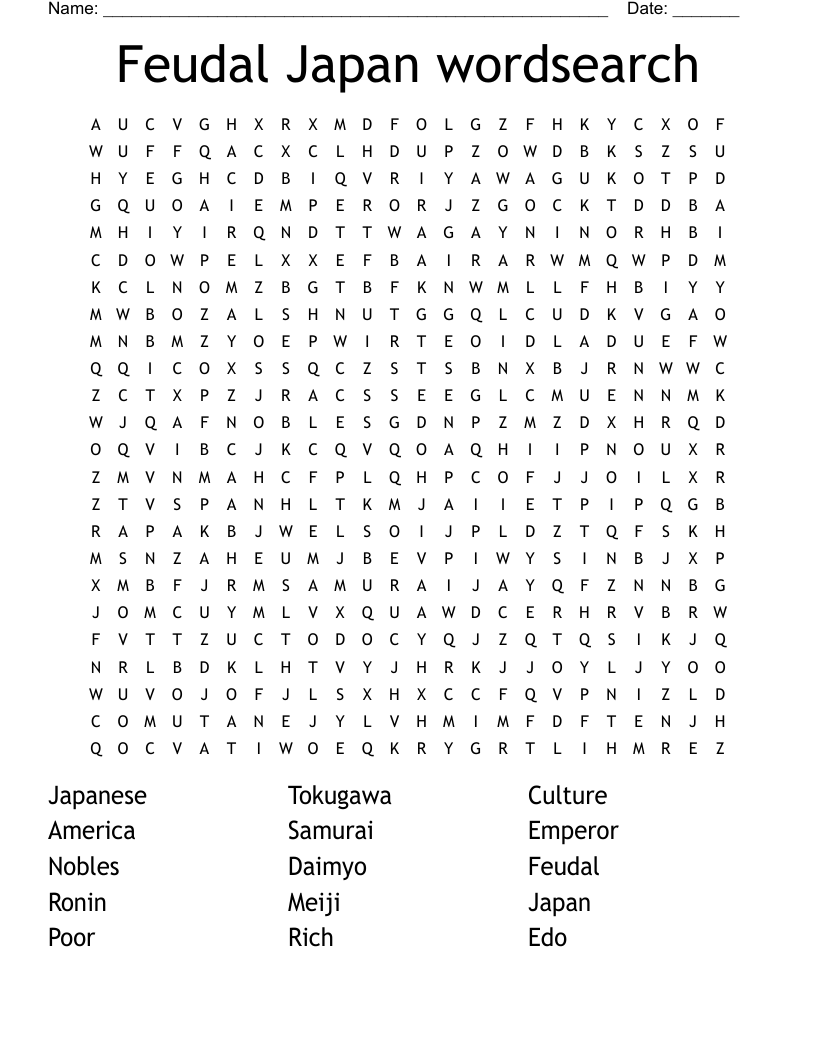 Feudal Japan wordsearch