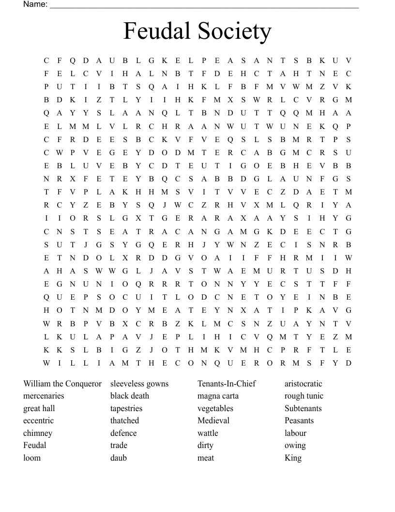 Feudal Society Word Search
