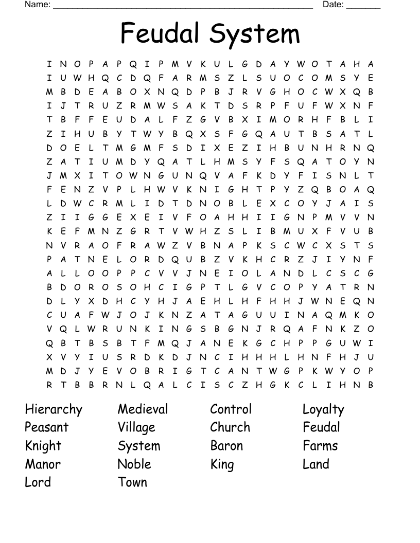 Feudal System Word Search