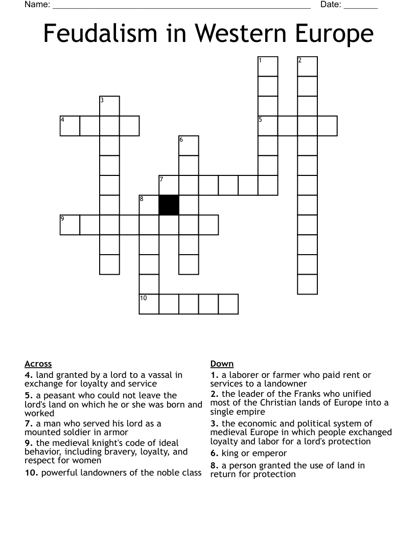 Feudalism in Western Europe Crossword