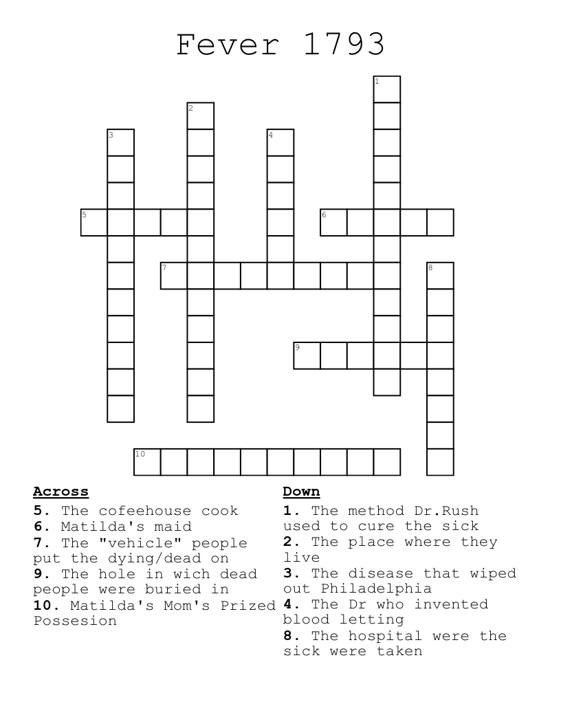 Fever 1793 Crossword