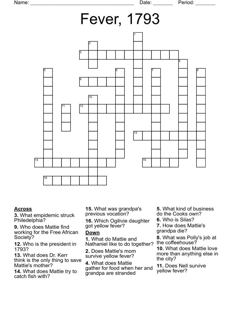 Fever, 1793 Crossword