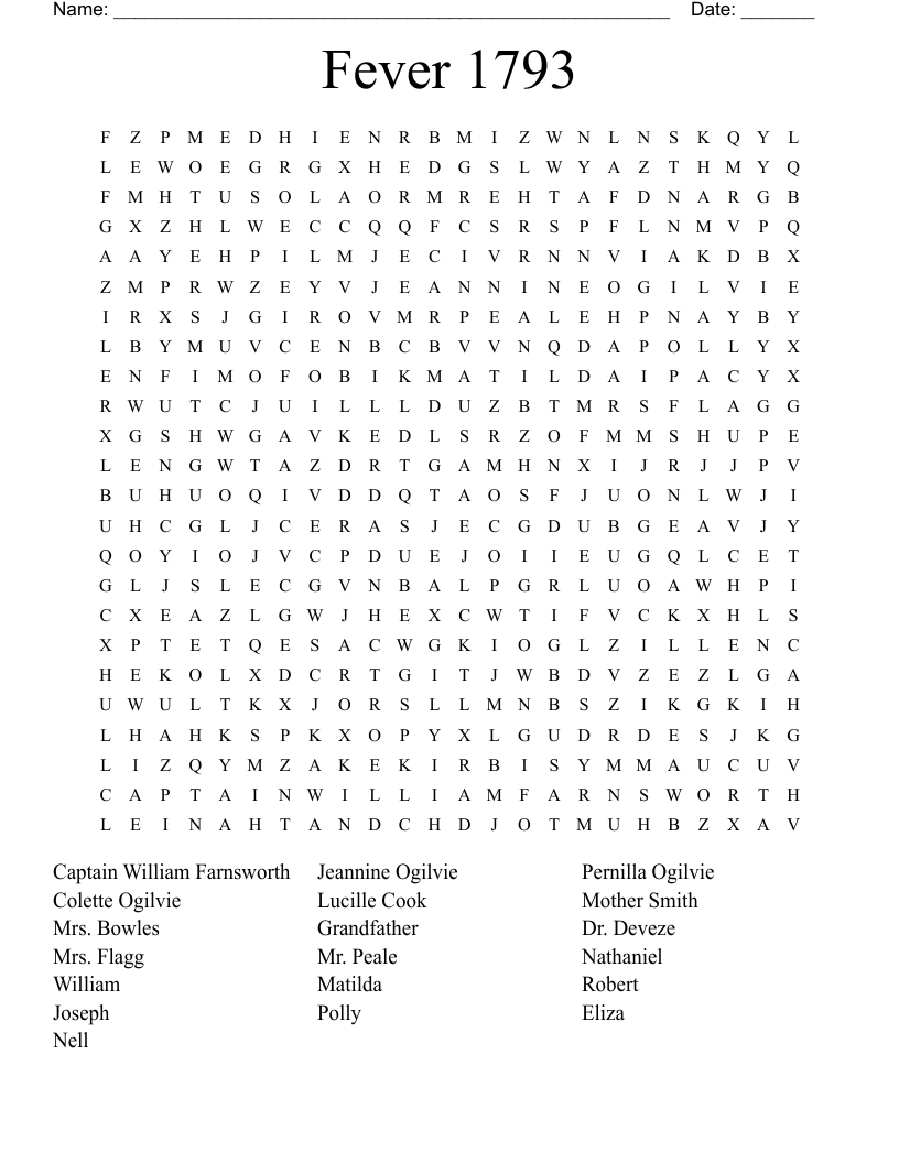 Fever 1793 Word Search