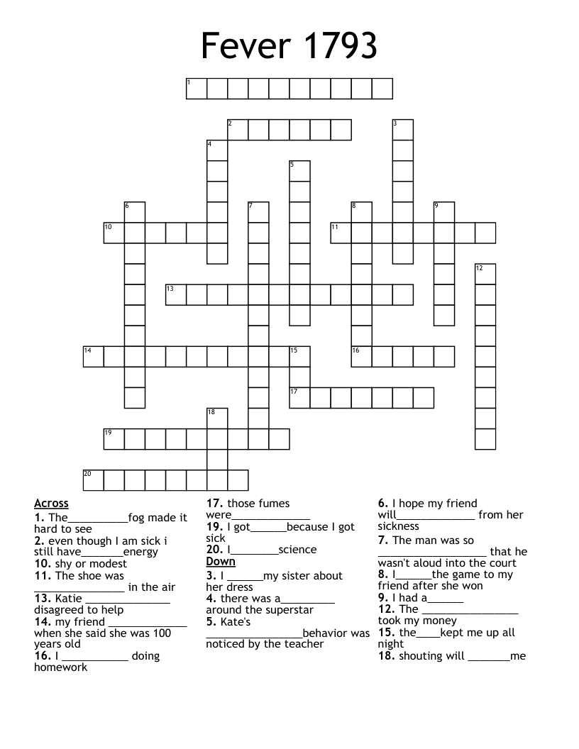 Fever 1793 Crossword
