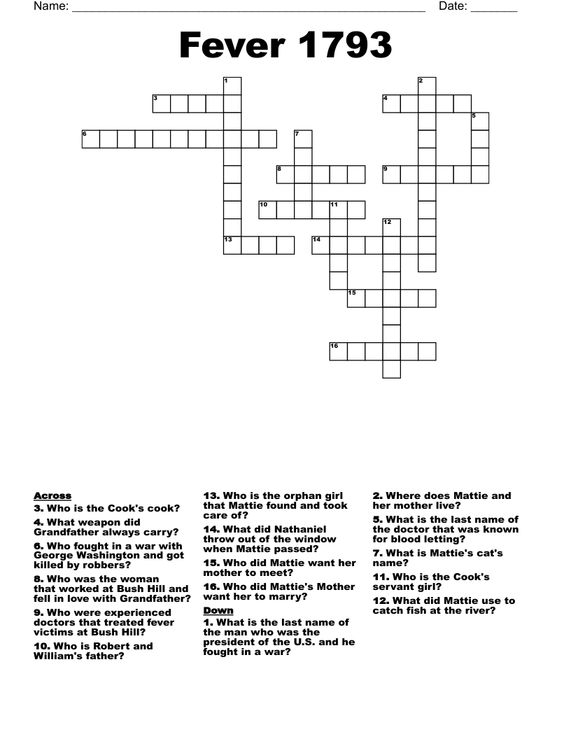 Fever 1793 Crossword