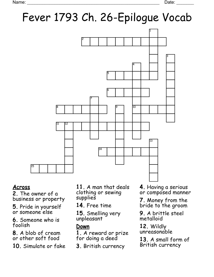 Fever 1793 Ch. 26-Epilogue Vocab Crossword