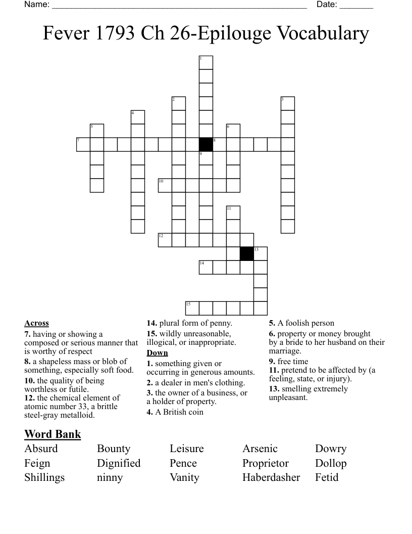 Fever 1793 Ch 26-Epilouge Vocabulary Crossword
