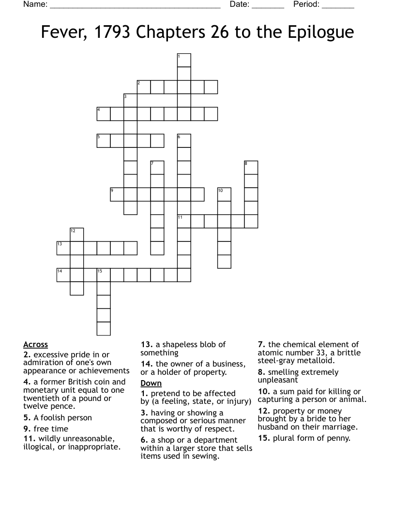 Fever, 1793 Chapters 26 to the Epilogue Crossword