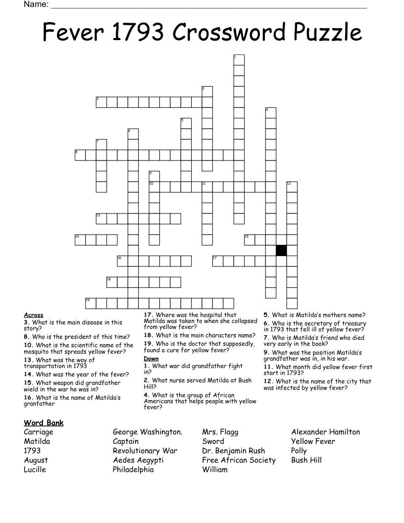 Fever 1793 Crossword Puzzle