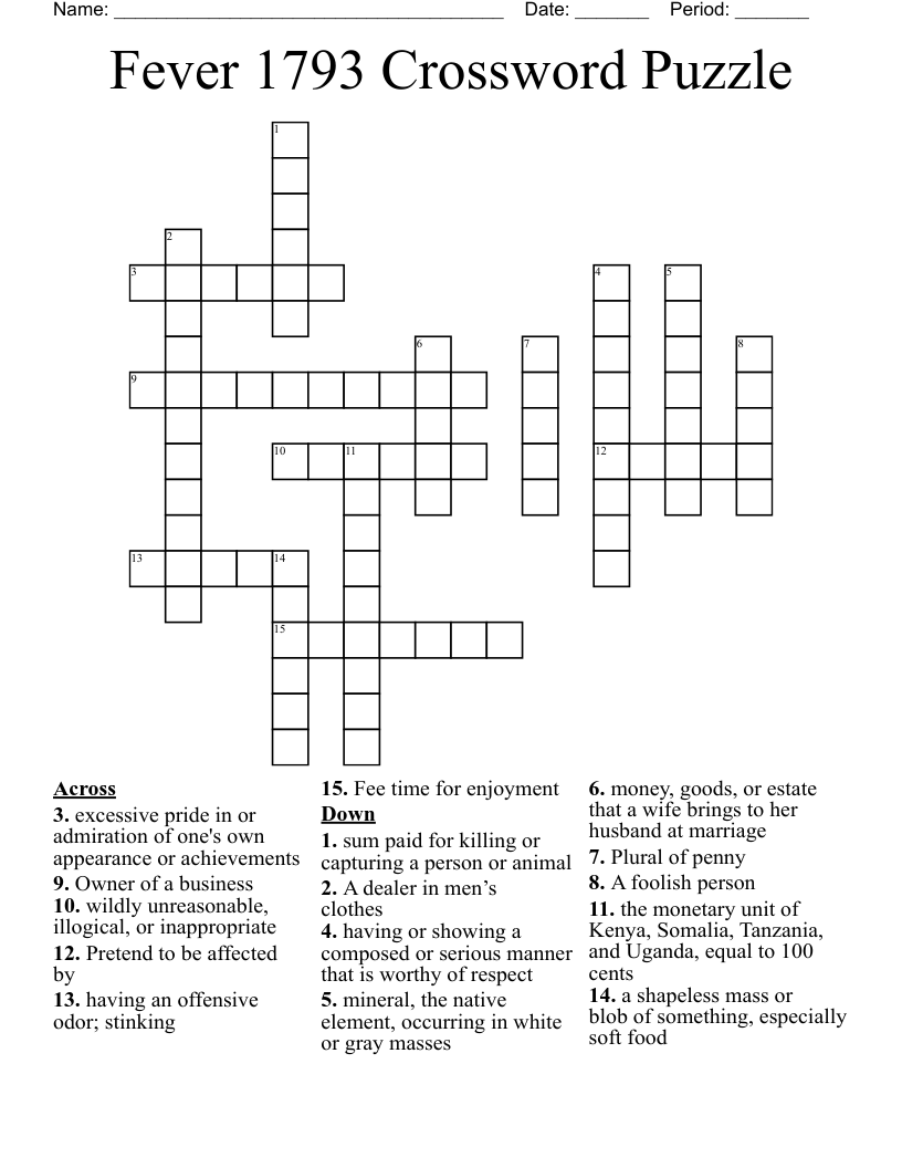 Fever 1793 Crossword Puzzle