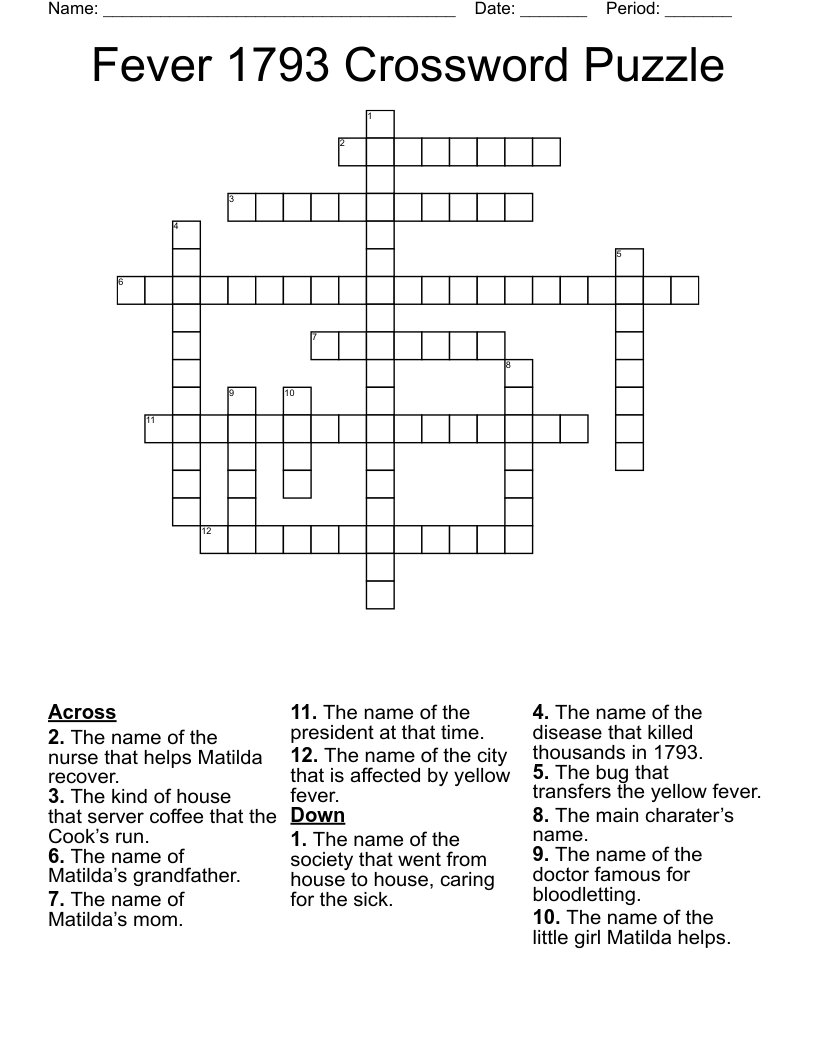 Fever 1793 Crossword Puzzle 