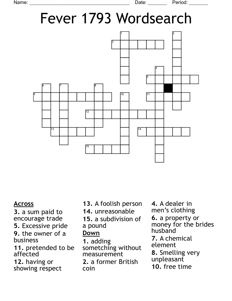 Fever 1793 Wordsearch Crossword