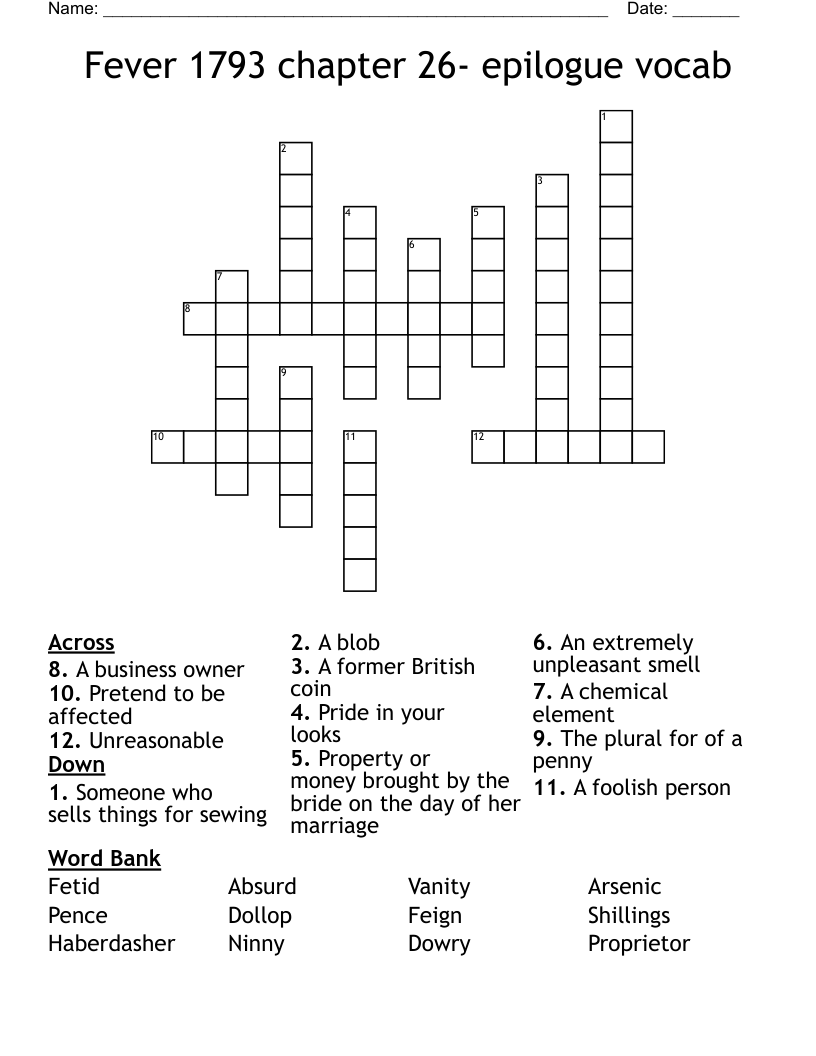 Fever 1793 chapter 26- epilogue vocab Crossword