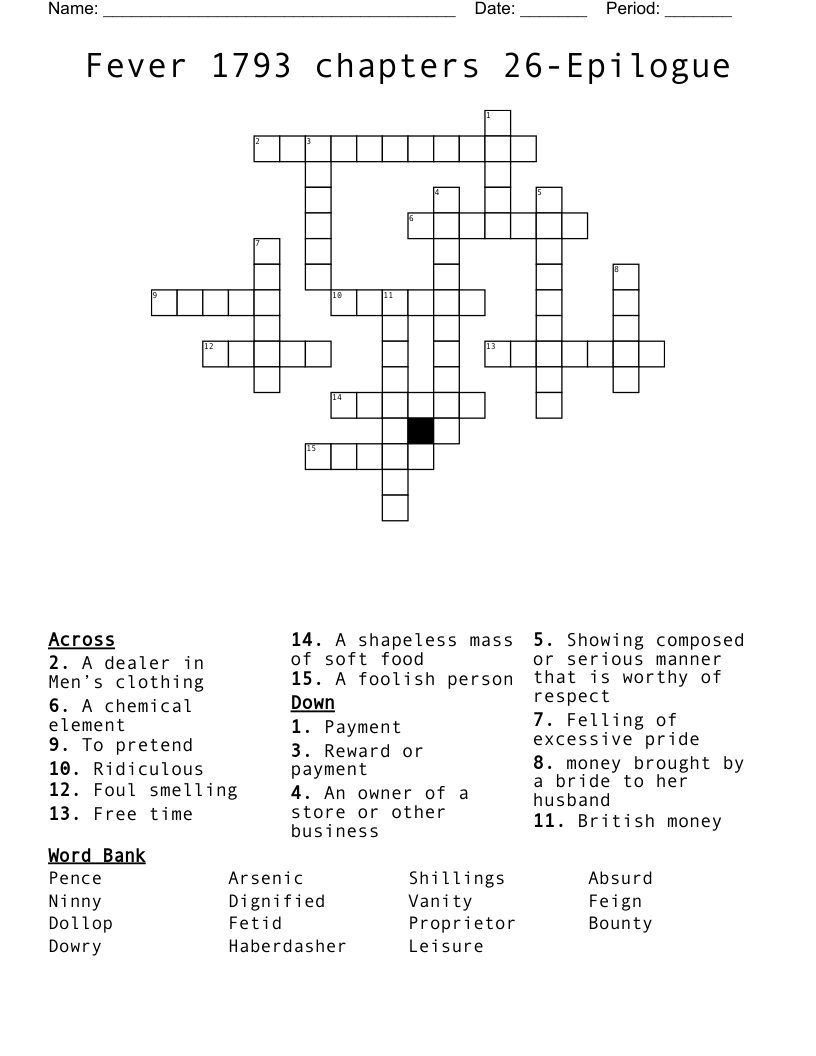 Fever 1793 chapters 26-Epilogue Crossword