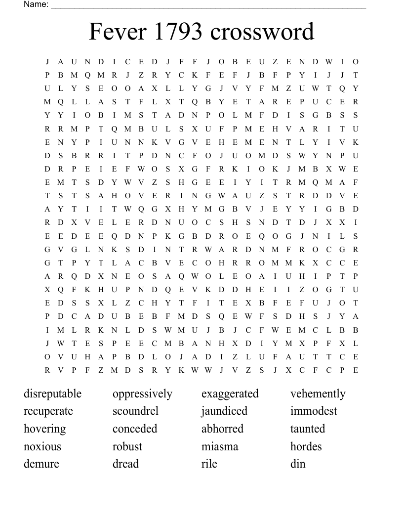 Fever 1793 crossword Word Search