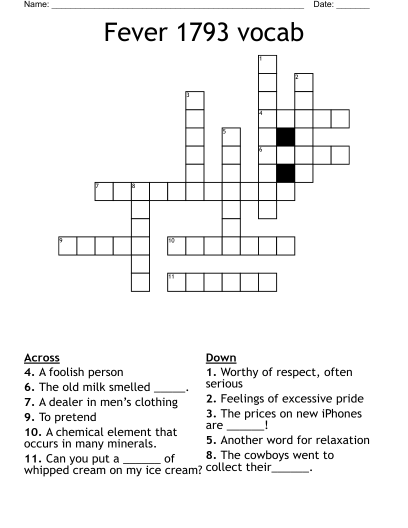 Fever 1793 vocab Crossword