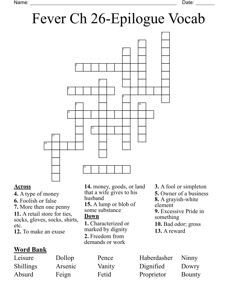 Fever Ch 26-Epilogue Vocab Crossword