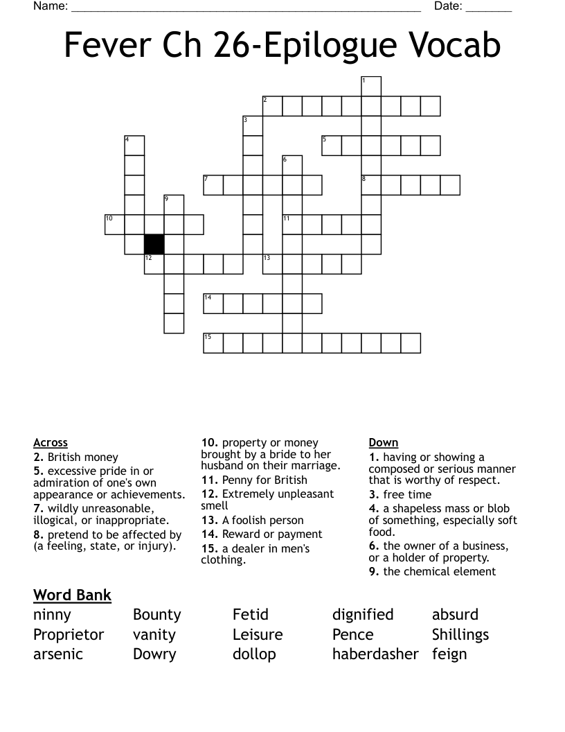 Fever Ch 26-Epilogue  Vocab Crossword