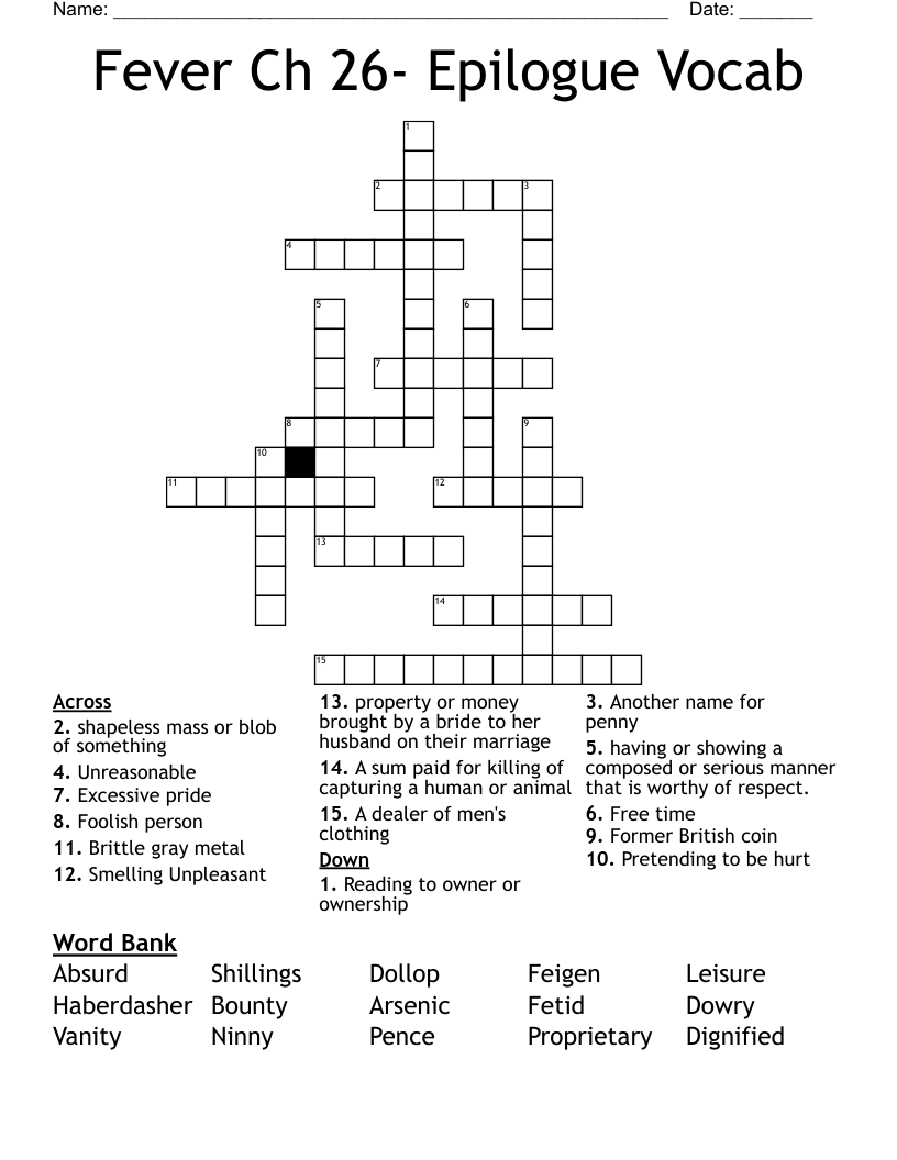 Fever Ch 26- Epilogue Vocab Crossword