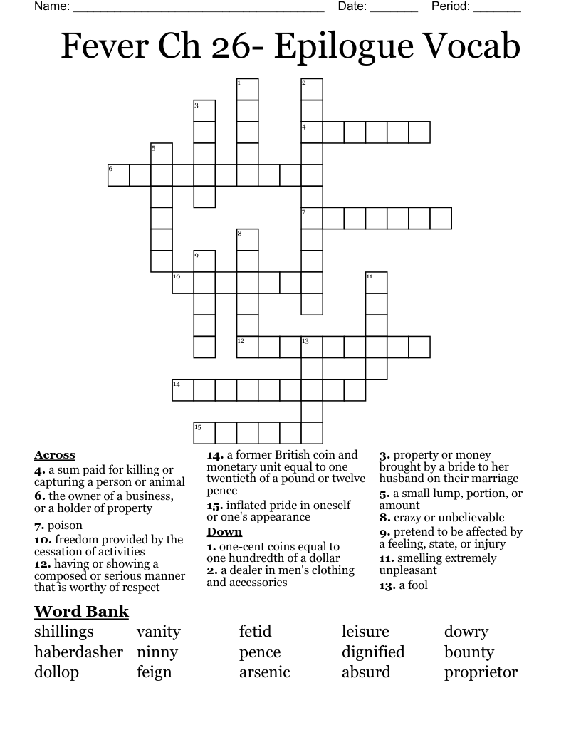 Fever Ch 26- Epilogue Vocab Crossword