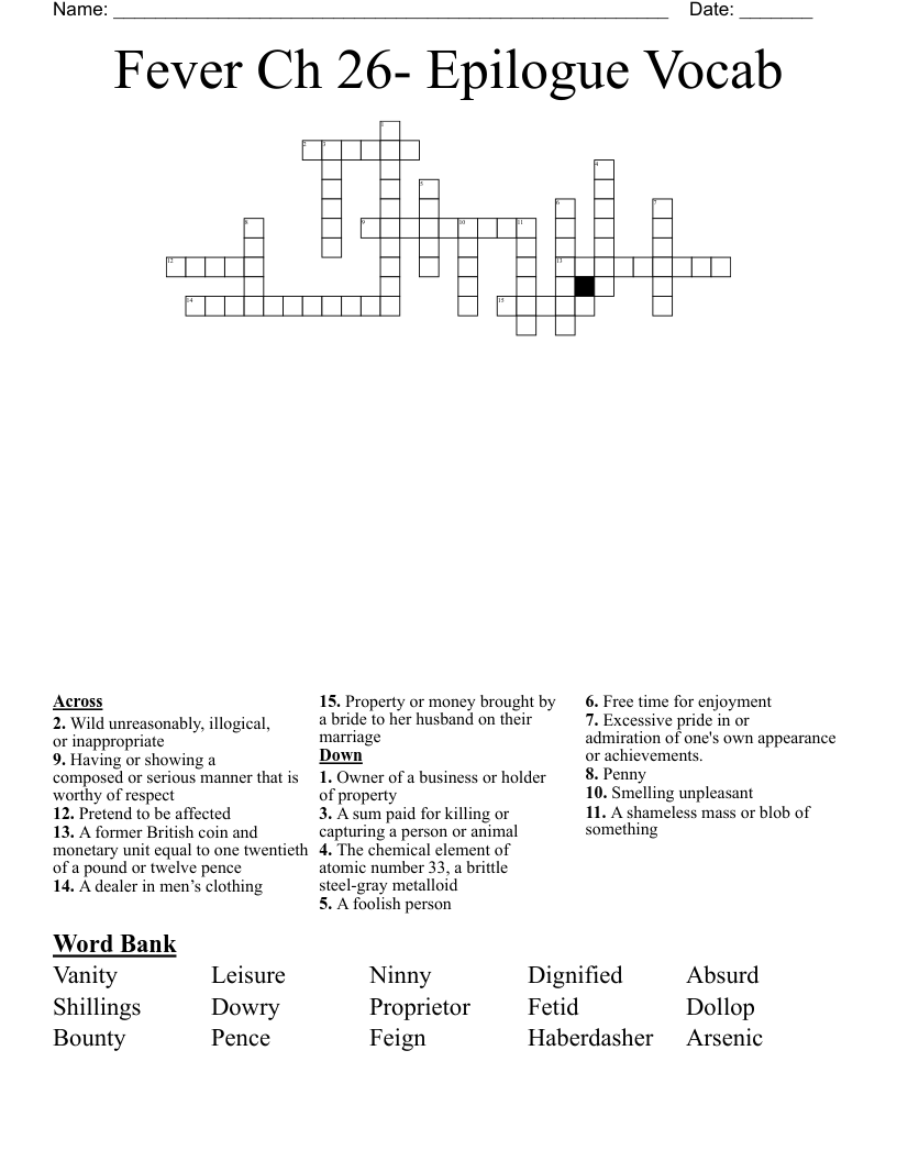 Fever Ch 26- Epilogue Vocab  Crossword