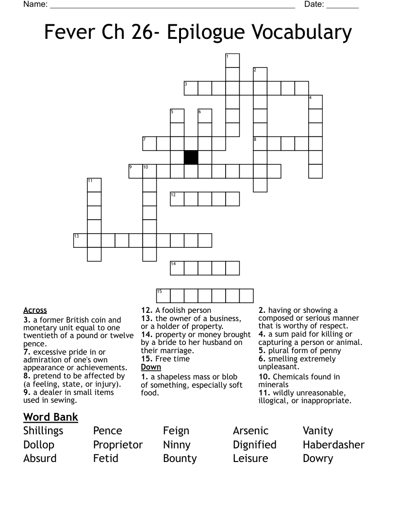 Fever Ch 26- Epilogue Vocabulary  Crossword