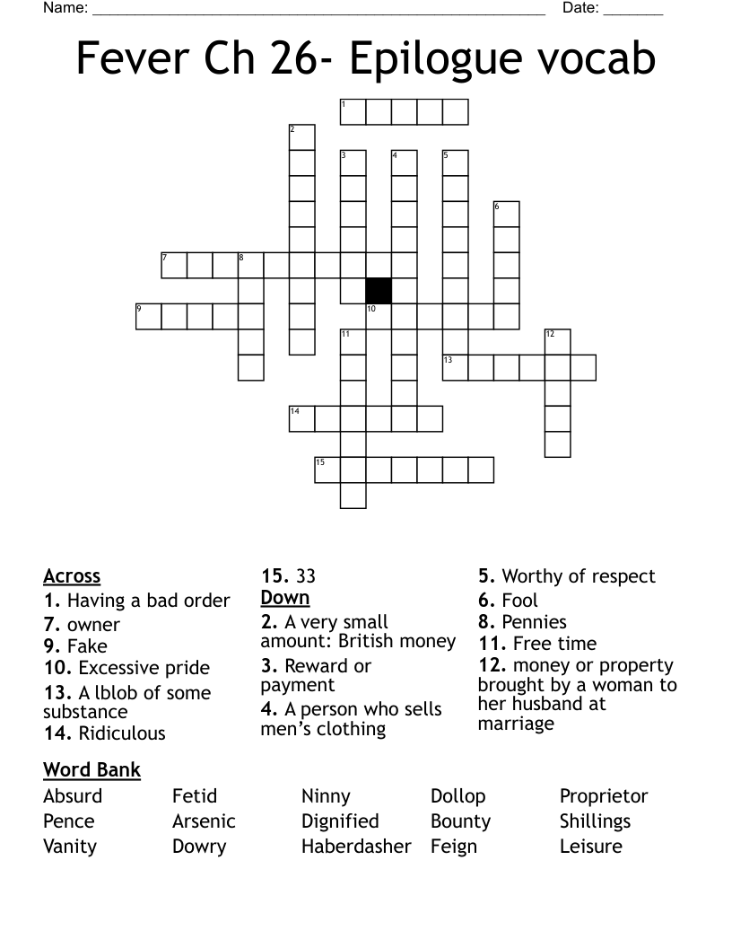 Fever Ch 26- Epilogue vocab Crossword