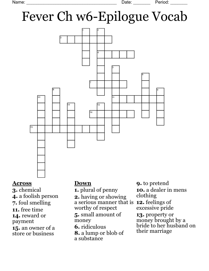 Fever Ch w6-Epilogue Vocab Crossword
