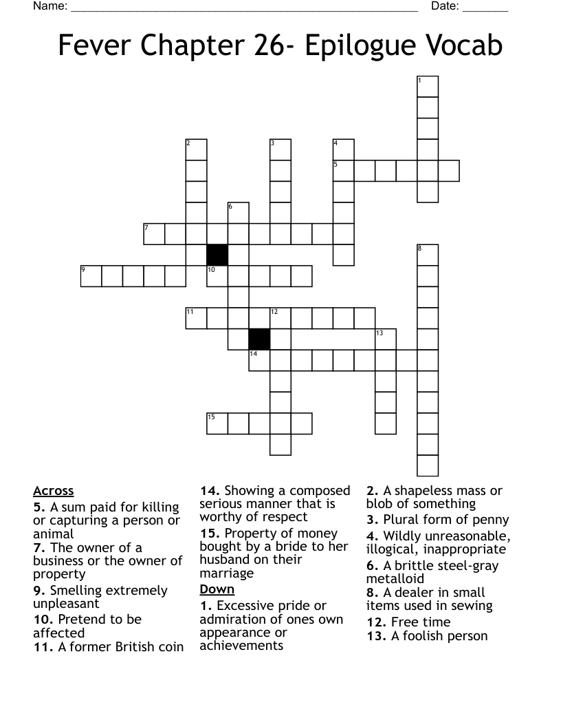 Fever Chapter 26- Epilogue Vocab Crossword