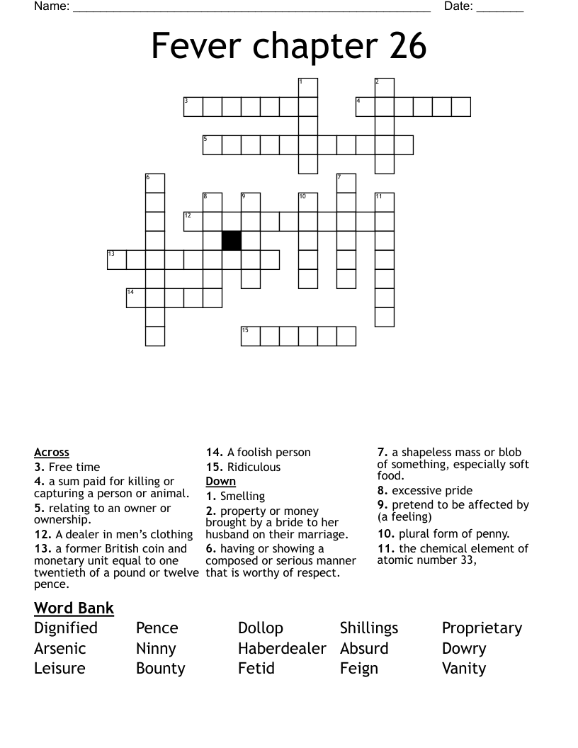 Fever  chapter 26 Crossword