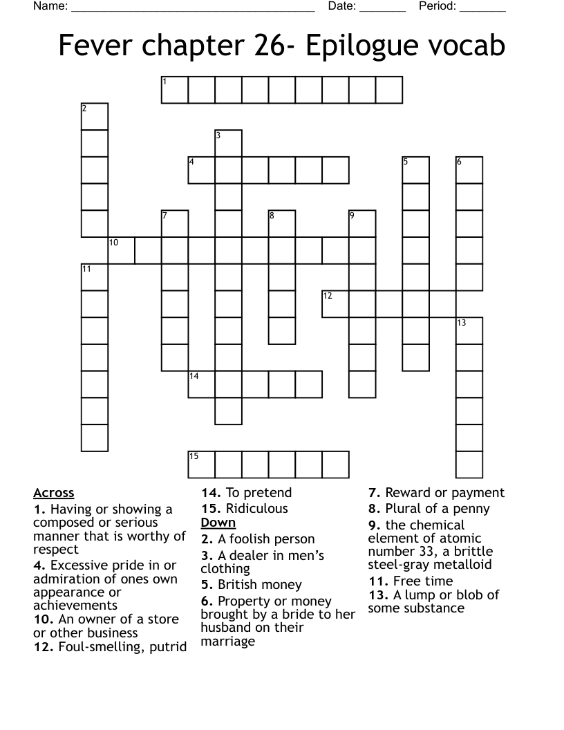 Fever chapter 26- Epilogue vocab Crossword