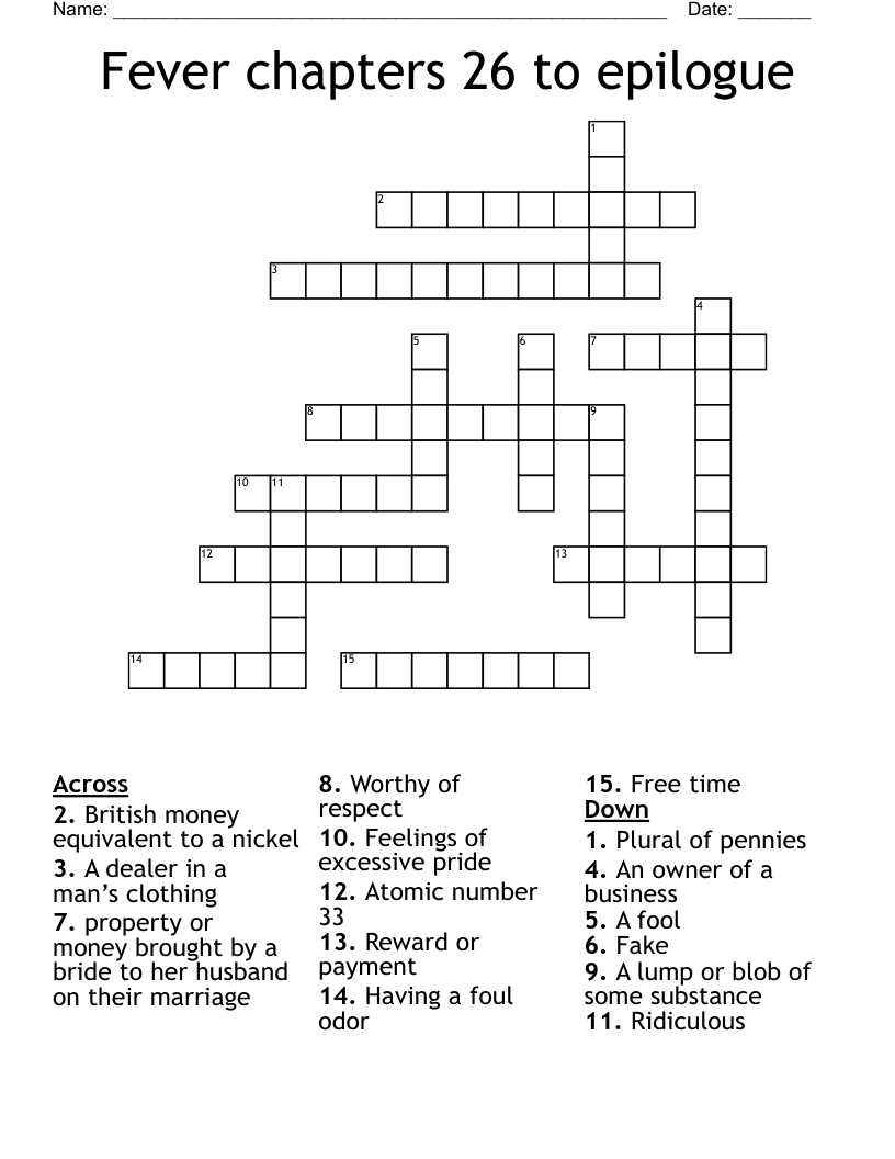 Fever chapters 26 to epilogue  Crossword