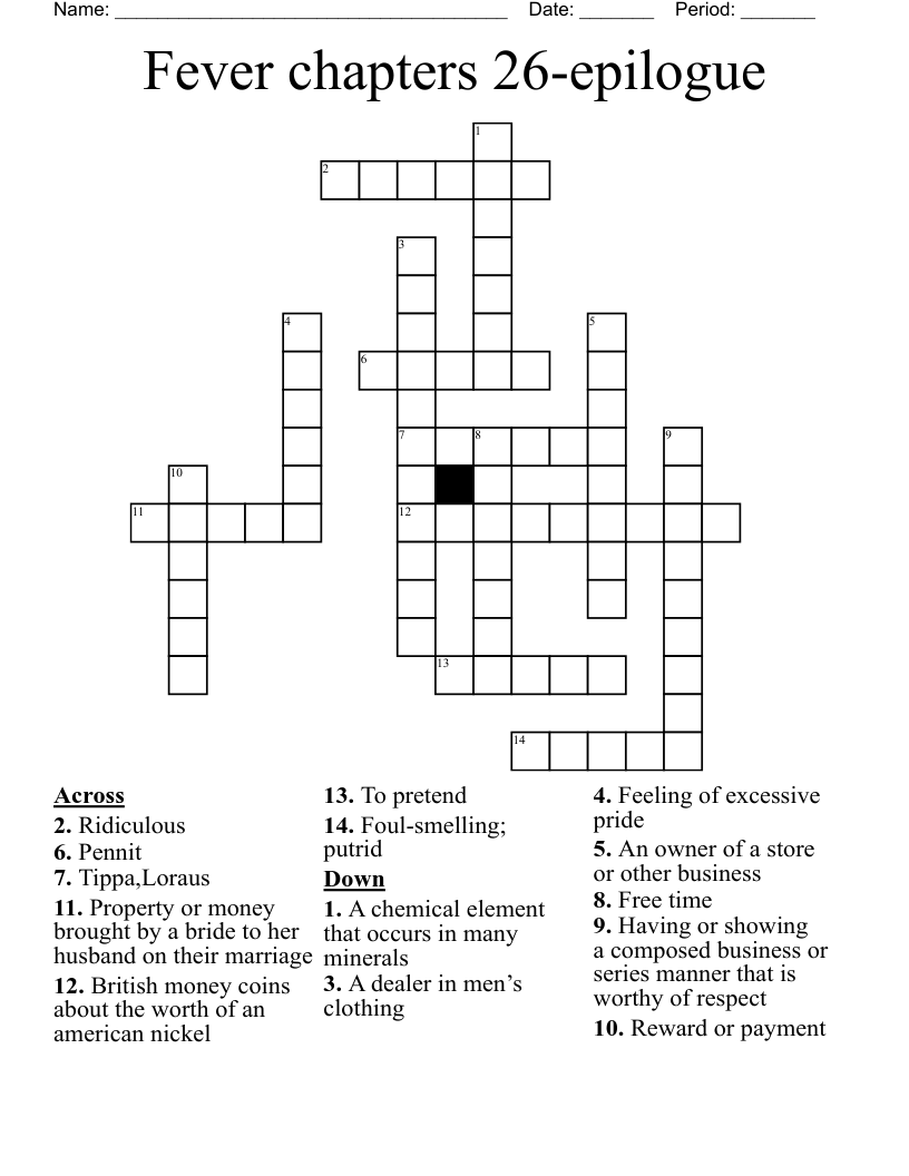 Fever chapters 26-epilogue  Crossword