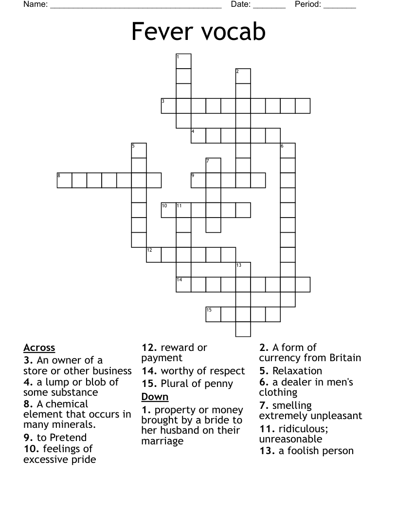 Fever vocab Crossword
