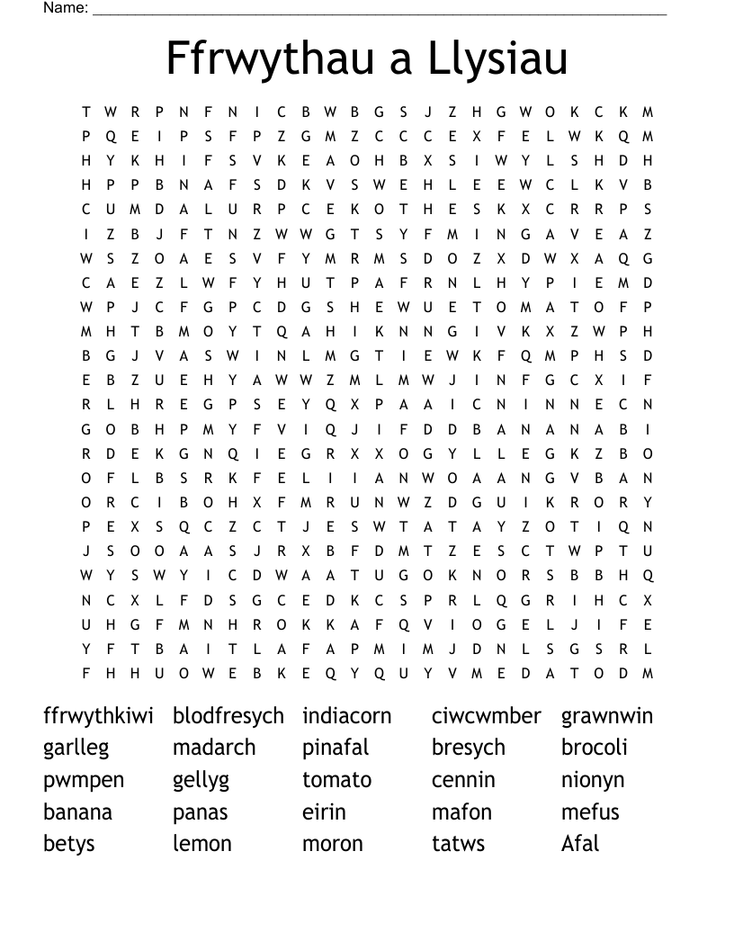 Ffrwythau a Llysiau Word Search