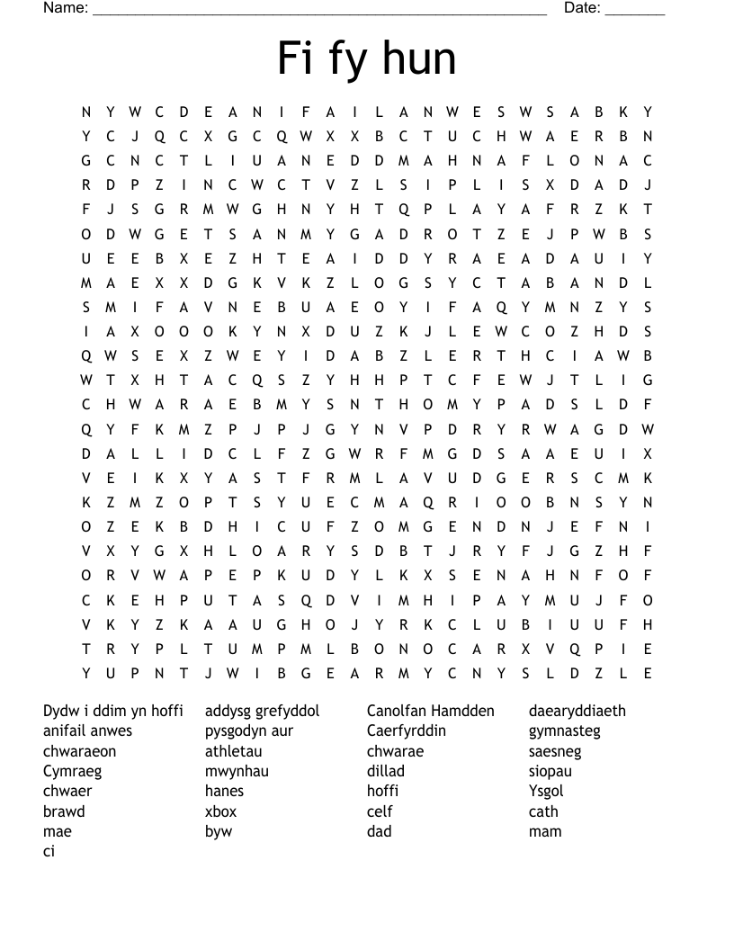 Fi fy hun Word Search