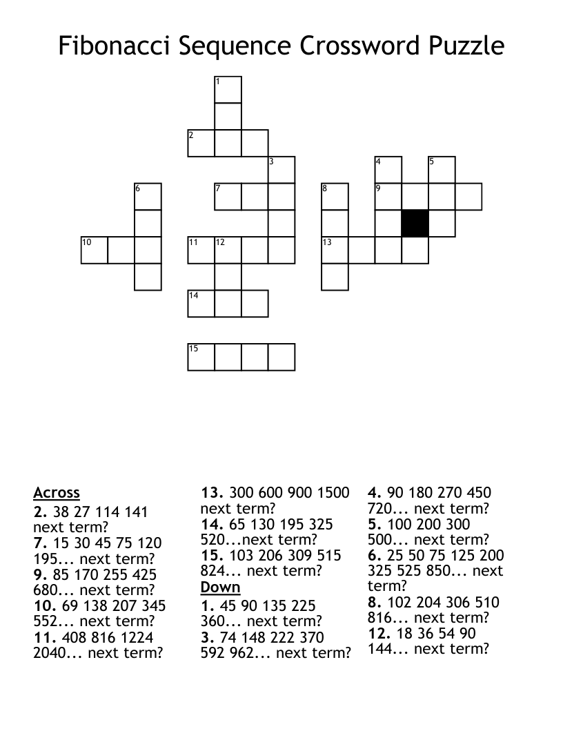 Fibonacci Sequence Crossword Puzzle