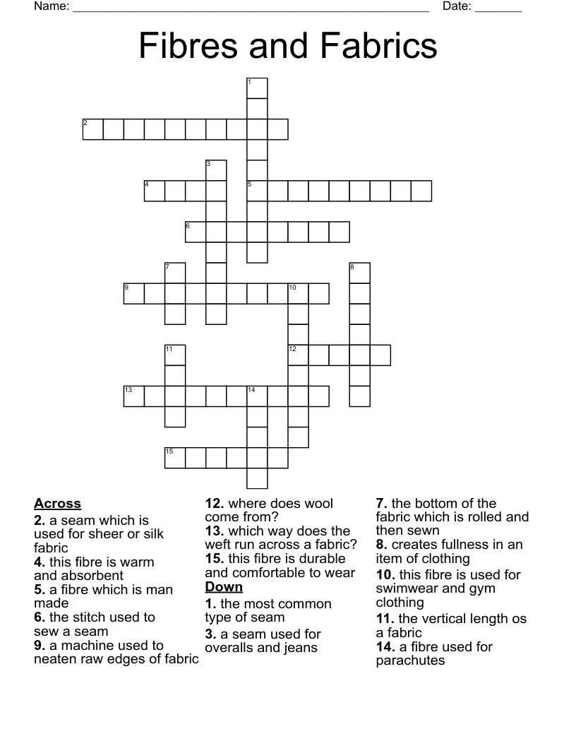 Fibres and Fabrics Crossword