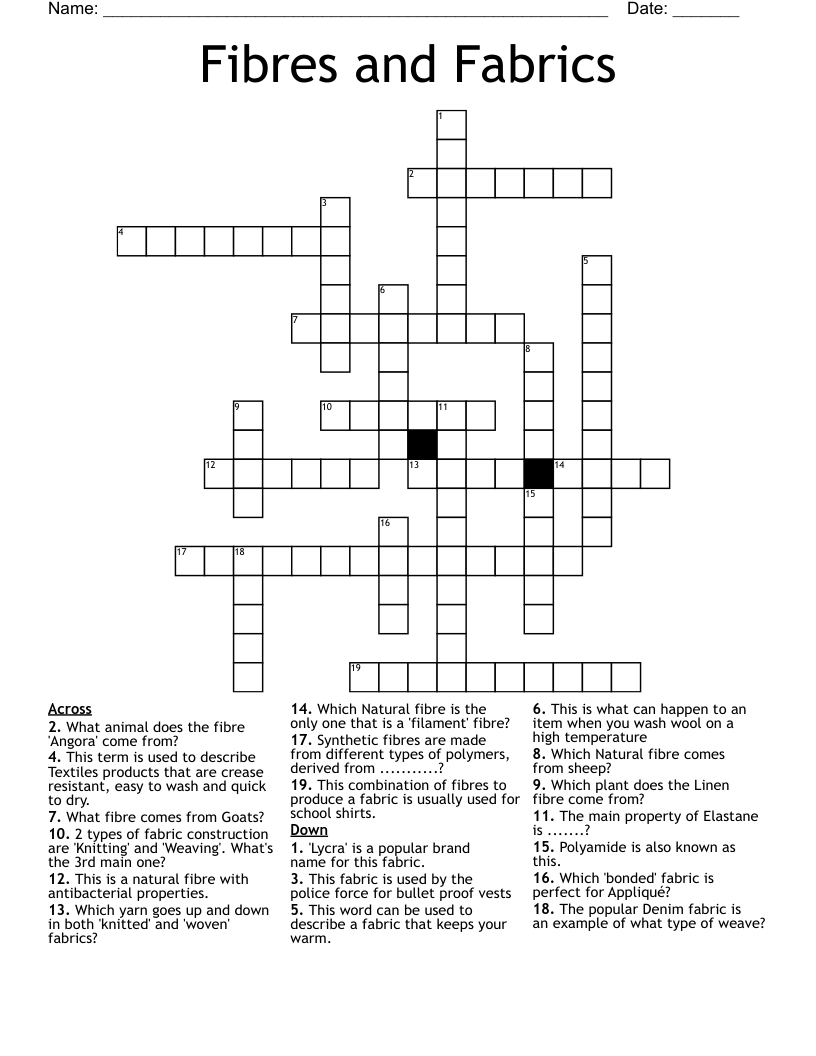 Fibres and Fabrics Crossword